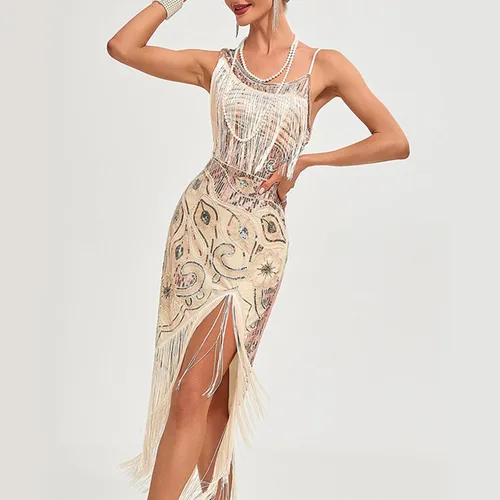 Vista 4 de Holiday Party Dress Party Sexy Dress Fashion Solid Color Sequin Fringe Dress New Years Eve Outfit