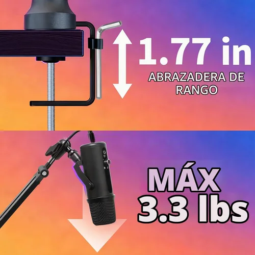 Vista 4 de mic brazo de palo ajustable con abrazadera de montaje de escritorio tornillo adaptador gestión de cables, para Audio-Technica shure sm58 beta58 sm7b