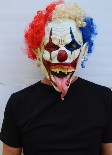 Vista 6 de Acid Tactical Máscara de payaso de Halloween aterradora con pelo para fiesta de disfraz de DIVILISH CLOWN