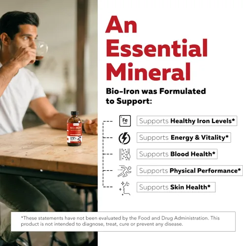 Vista 6 de Suplemento de hierro líquido Certificado orgánico, sabor a bayas, alimento entero, refuerzo de absorción de vitamina C y construcción de sangre
