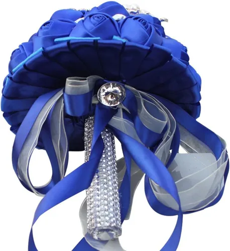 Vista 5 de S_SSOY Ramos de boda románticos personalizables con flores de seda para novia, ramo de broche de dama de honor para novia, con cinta de cristal