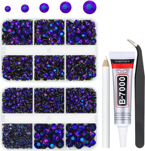 Vista 19 de qiipii Diamantes de imitación de resina AB verde aguamarina con pegamento B7000 para manualidades deslumbrantes de 2mm-6mm piedras gelatinosas