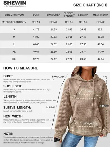 Vista 6 de SHEWIN Sudaderas con capucha para mujer, estilo casual, manga larga, con cordón y bolsillo
