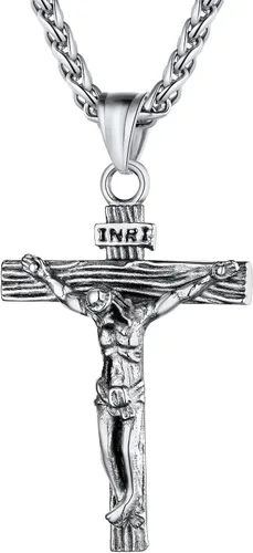 Vista 14 de U7 Collar de cruz de crucifijo para hombre, con cadena de 18 a 26 pulgadas 01.Dorado