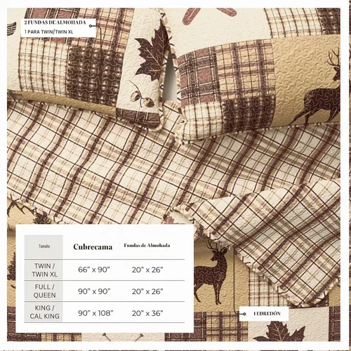 Vista 3 de Great Bay Home Lodge - Juego de edredón – Juego de ropa de cama rústica de 2 piezas tamaño individual/individual XL – colcha reversible ligera