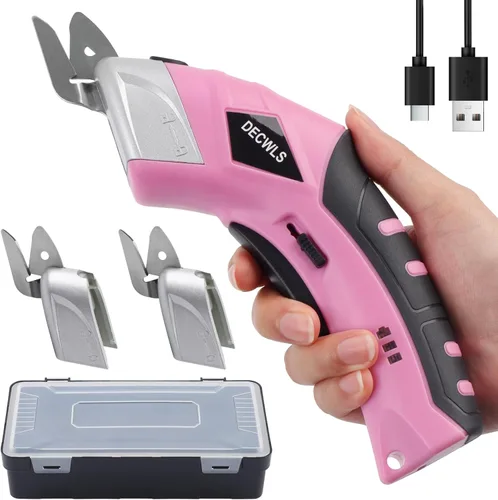 Vista 10 de Tijeras eléctricas inalámbricas para tela con 3 cuchillas, tijeras potentes recargables de 4 V con bloqueo de seguridad adecuadas, herramienta