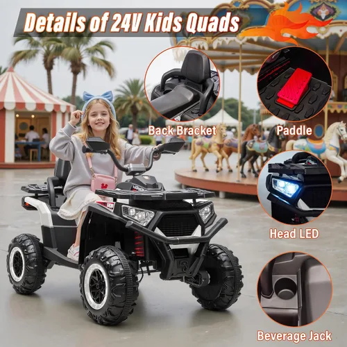 Vista 7 de 24V 4WD Ride on Car, Kids ATV 4 Wheeler with Remote Control, 4x200W Motor, Spring Suspension, Beverage Port, 5.5Mph Max, Battery Powered Ride on B