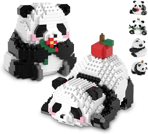 Vista 11 de Mini bloques de construcción de Halloween, panda sentado con calabaza, micro bloques de juguete para niños de 6, 7, 8, 9+, juegos de construcción