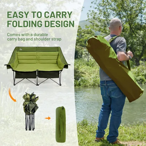 Vista 9 de Timber Ridge Silla de Campamento Doble, Sofá de Campamento Plegable para Exteriores de Servicio Pesado, Sillas de Campamento Loveseat Perfectas