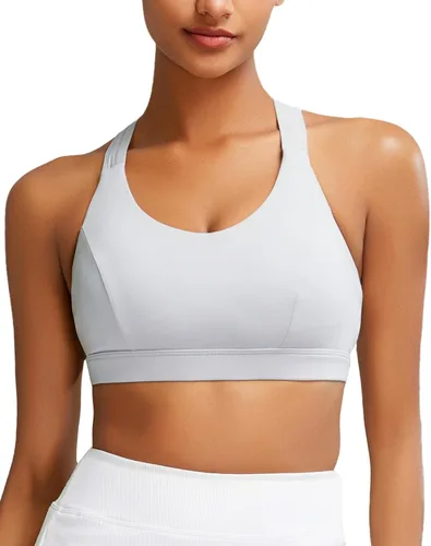 Vista 2 de RUNNING GIRL Brasier deportivo para mujer, soporte medio-alto con tirantes cruzados en la espalda con relleno, sujetadores deportivos de apoyo