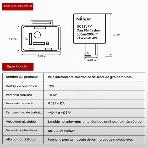 Vista 7 de Nilight 4 piezas relé intermitente ajustable de 2 pines, relé intermitente electrónico, 12V, corrige la señal de giro de motocicleta e intermitente