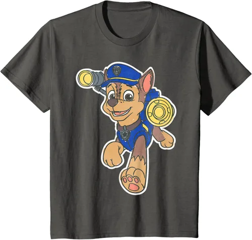 Vista 82 de Paw Patrol Chase Character Patch - Camiseta negra de manga corta con cuello redondo y ajuste clásico, talla S Negro