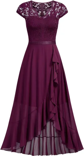 Vista 5 de Miusol - Vestido largo elegante para mujer, con volantes, encaje y cuello en V, ideal para damas de honor