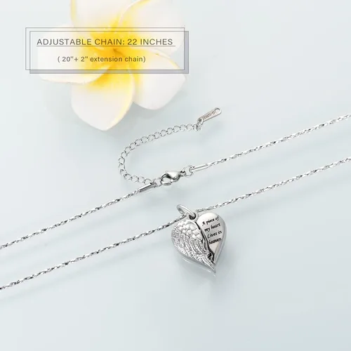 Vista 24 de Imrsanl Collar con dije de urna de cremación en forma de corazón para cenizas humanas – Un pedazo de mi corazón vive en el cielo
