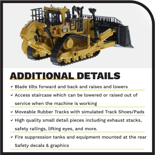 Vista 6 de Diecast Masters Bulldozer Caterpillar D11 a escala 1:64 con 2 cuchillas y desgarradores traseros Modelo 85637 Play & Collect Series Cat