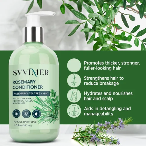 Vista 3 de Svvimer Acondicionador engrosador de romero: Producto hidratante espesante con biotina para mujeres y hombres - para cabello dañado, seco y fino 350