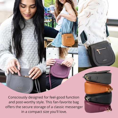 Vista 5 de KEDZIE Camden Classic Mini Messenger - Bolso bandolera de cuero vegano para mujer