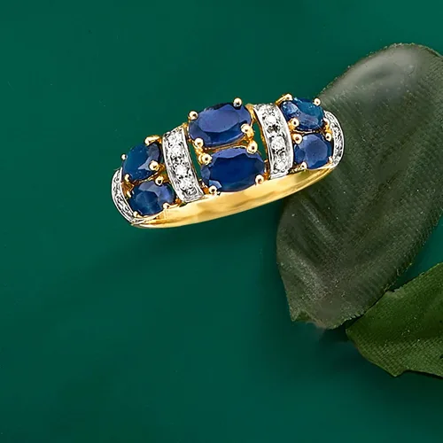 Vista 5 de Ross-Simons 2.80 ct. t.w. Sapphire Ring With Diamond Accents in 14kt Yellow Gold