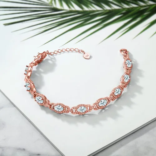 Vista 35 de Gem Stone King 18K Rose Gold Plated Silver Oval Gemstone Birthstone Tennis Bracelet For Women Oval 6X4MM 7 Inch With 1 Inch Extender Fine