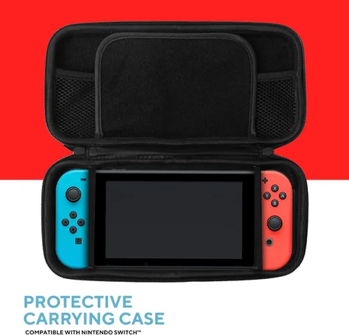 Vista 2 de Core Innovations Funda protectora de transporte compatible con Nintendo Switch, negro rojo (NCASE540)