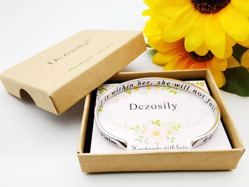 Vista 5 de Dczosily Pulseras inspiradoras para mujer, de acero inoxidable, grabadas, con mantra motivacional, regalos personalizados para mamá, hija, hermana