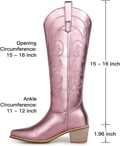Vista 3 de SHIBEVER Botas vaqueras vaqueras para mujer Botas hasta la rodilla para mujer, botas occidentales bordadas con tacón grueso y ancho de pantorrilla