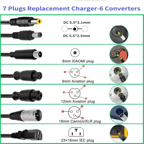 Vista 2 de (7 enchufes) 54.6V 4A Cargador rápido universal para 13S 48V Li-ion Scooter Cargador de batería Ranger Pedego Rad Power Aventon VIVI 3 clavijas XLR