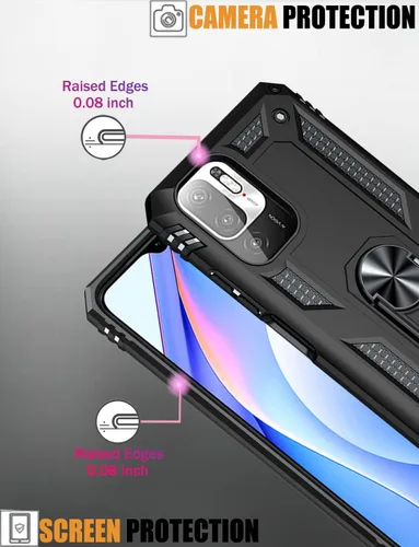 Vista 4 de Funda para Mi para Poco M3 Pro/para Redmi Note 10T 5G con protector de pantalla de vidrio templado, [grado militar] Soporte de anillo magnético
