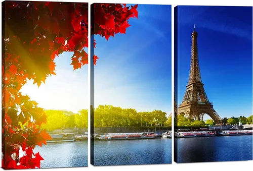 Vista 10 de París - Lienzo decorativo para pared, juego de 2 piezas, impresiones decorativas de varios paneles divididos, imagen de la torre Eiffel en blanco