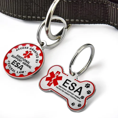 Vista 2 de HOPELF Etiqueta ESA personalizada grabada – Etiquetas de animales de apoyo emocional personalizadas para perros y gatos – Insignia de nombre