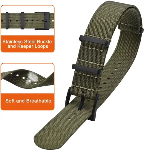 Vista 3 de ANNEFIT - Correa de reloj de nailon de 16mm 18mm 20mm 22mm, correas de reloj militares impermeables de una pieza con hebilla resistente