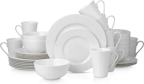Vista 17 de Stone Lain Alexandria - Juego de vajilla de 16 piezas de porcelana china, blanco