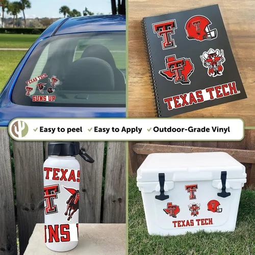 Vista 2 de Desert Cactus Texas Tech Sticker - Calcomanía de vinilo de Texas Tech Red Raiders, para laptop, botella de agua para automóvil, hoja de recortes
