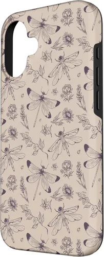 Vista 2 de Vintage Dragonfly Tan Sand Beige Wildflower Floral Flower Case for iPhone 16