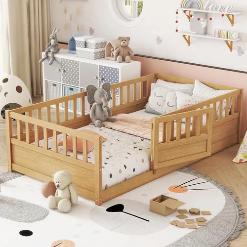 Vista 11 de Cama Montessori de tamaño matrimonial con estantería, luces, listones y Luces grises