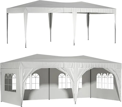 Vista 13 de KELRIA Tienda de campaña para exteriores de 10 x 30 pies, tienda de campaña para fiestas, bodas, cumpleaños, con 5 paredes laterales extraíbles