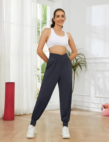 Vista 7 de Bloggerlove Pantalones deportivos de yoga cómodos para mujer, pantalones holgados de harén hippie, cómodos pantalones de pierna ancha con bolsillos