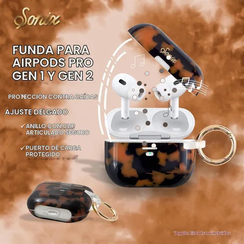 Vista 4 de Sonix Funda para AirPods Pro 2 y Pro 1 (1ª/2ª generación) - Cubierta rígida con llavero, carga inalámbrica Brown Tort marrón (Brown Tort)