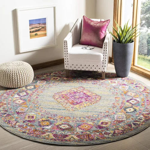 Vista 11 de SAFAVIEH Madison Collection - Alfombra decorativa de 2'3" x 3'11", color azul y fucsia, diseño de medallón bohemio chic, no desprende pelusa