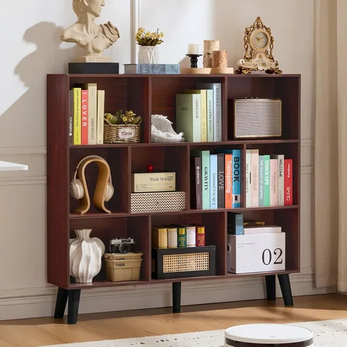 Vista 52 de LEYAOYAO Estantería de 5 cubos de 3 niveles con patas, estante negro menta para libros para niños, bonito organizador de almacenamiento, estantes