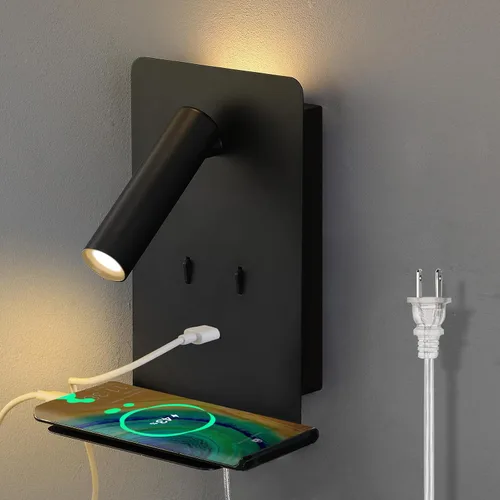 Vista 11 de ZEROUNO Lámpara de pared para dormitorio, luz de lectura montada en la pared, apliques de cabecera LED con interruptor Puerto USB Lámparas de Blanco