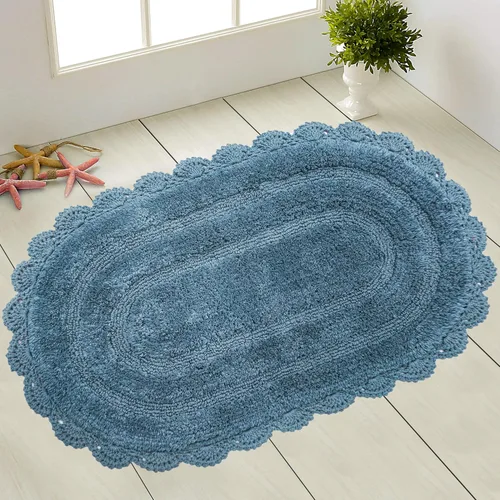 Vista 47 de Chardin home Alfombra de baño de ganchillo beige, alfombra de baño ovalada 100% algodón con borde de ganchillo artesanal hecho a mano, alfombra