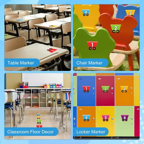 Vista 6 de D4DREAM Calcomanías de números para el aula, 48 unidades de 4.5 pulgadas, puntos de línea para piso de aula, autoadhesivos, marcadores de números