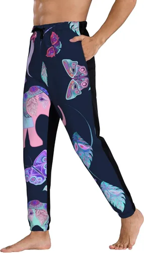 Vista 4 de Jutdopt Men Elephant Feathers Leaves Sweatpants Joggers Sweatpants Baggy Jogger Pants with Pocket for Men