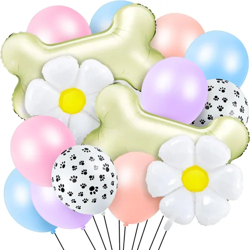 Vista 7 de Decoraciones de cumpleaños para perros, kit de 46 globos con estampado de patas y globos de papel de aluminio, decoraciones de fiesta temática
