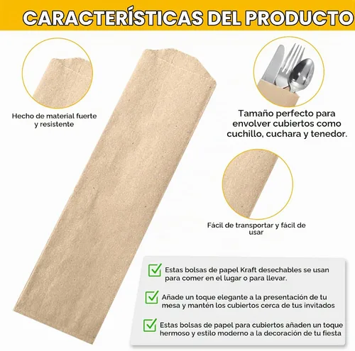 Vista 2 de Bolsas desechables de papel kraft para cubiertos
