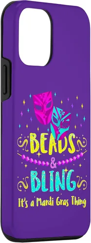 Vista 3 de Funda para iPhone 12 mini Mardi Gras, con cuentas de Nueva Orleans y funda brillante Mardi Gras