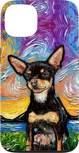 Vista 7 de Negro y bronceado liso Chihuahua Starry Night Dog ilustraciones caso para iPhone 17