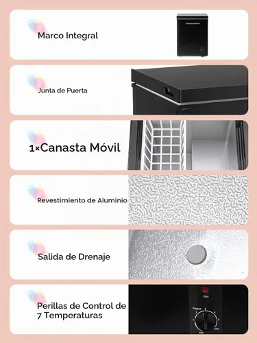 Vista 6 de F.W.WOOLWORTHS Congelador de pecho de 3.5 pies cúbicos con cesta extraíble, termostato ajustable 7 para congelador profundo, congelador compacto