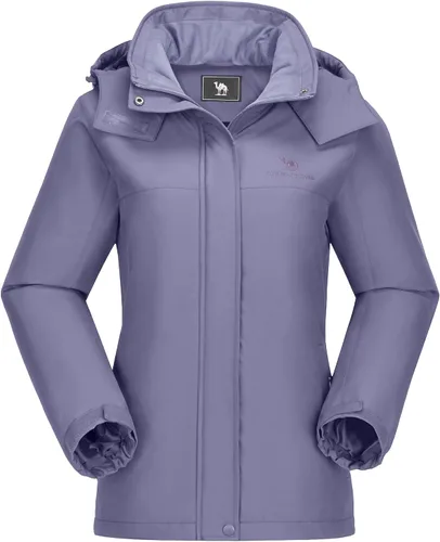 Vista 14 de Camel Crown Chaqueta de esquí para mujer, abrigo de nieve para invierno, vellón cálido, impermeable, chaqueta para snowboard M-Beige